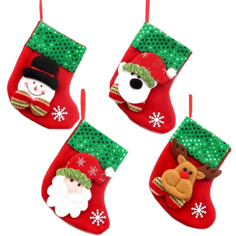 Christmas Stocking Set of 4, 6.3" Mini Personalised Christmas Stockings, Stockings Christmas for Kids, Rustic Farmhouse Fireplace Hanging Ornament Christmas Holiday Party Decoration