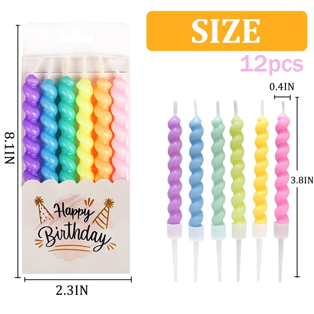 12 Pcs Birthday Candles for Cakes, Rainbow Spiral Cake Candles, Party Candles with Holders for Birthday Cake Baby Shower Cake Wedding Party Decoration - Image 7