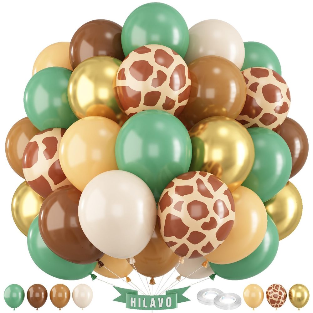 Sage Green Brown Balloons 60 Pcs Jungle Safari Avocado Green Retro Brown Gold Apricot Balloons 12 Inch Giraffe Khaki Brown Balloon for Boys Woodland Wild Animal Baby Shower Birthday Party Decorations