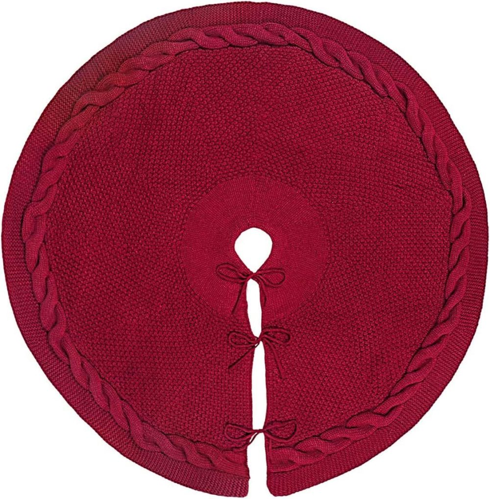 XUDREZ Large Christmas Tree Skirt, Heavy Yarn Base Cover 3D Knitted Christmas Tree Mat Christmas Tree Base Covers Xmas Tree Decorations for Party Holiday (Burgundy,122cm/48 inch)