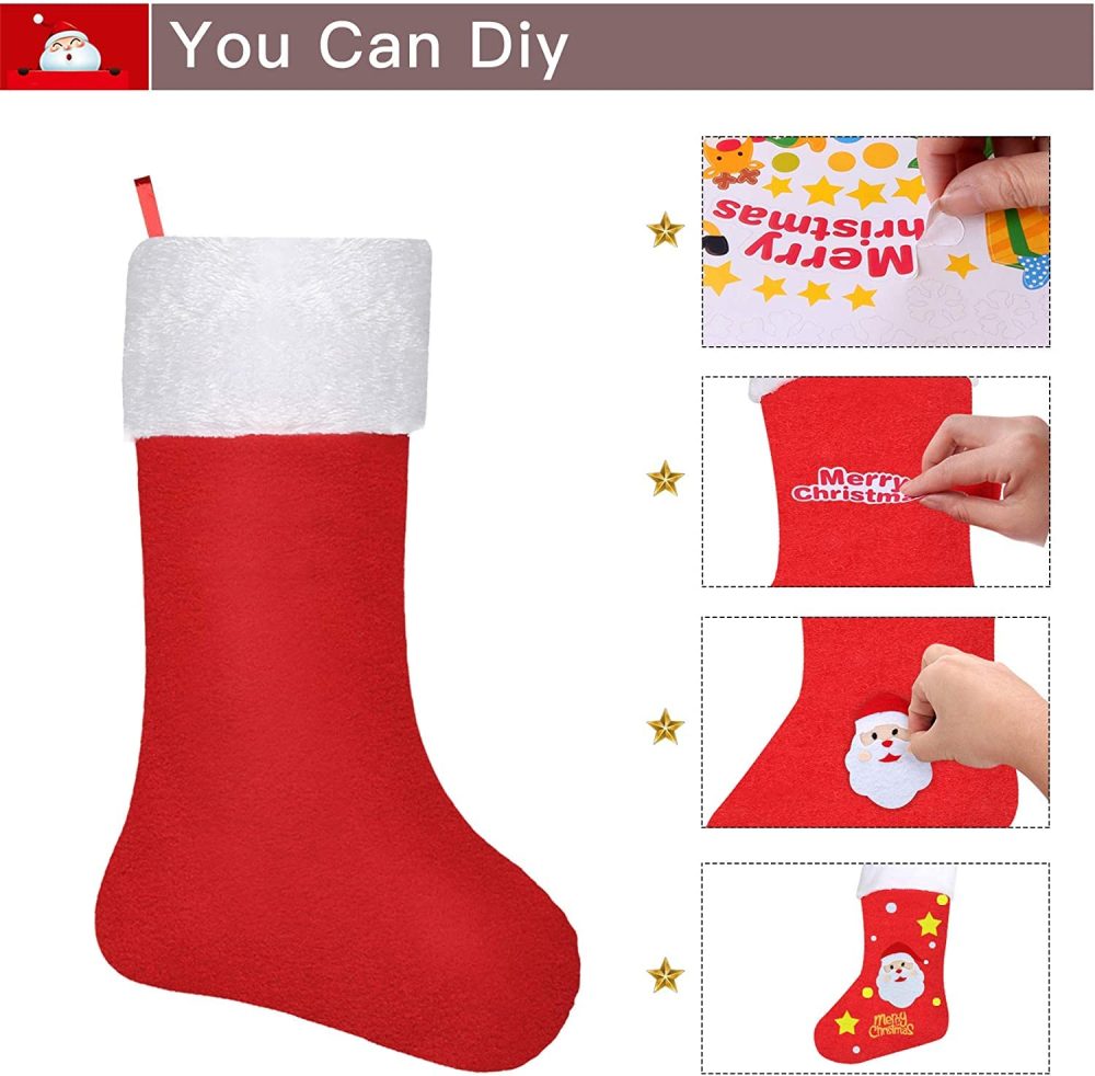SHATCHI Christmas Santa Stocking Red Felt Hanging Sack Xmas Fireplace Hanging Santa Socks Plush Holiday Party Gifts Bag Decoration - Image 3