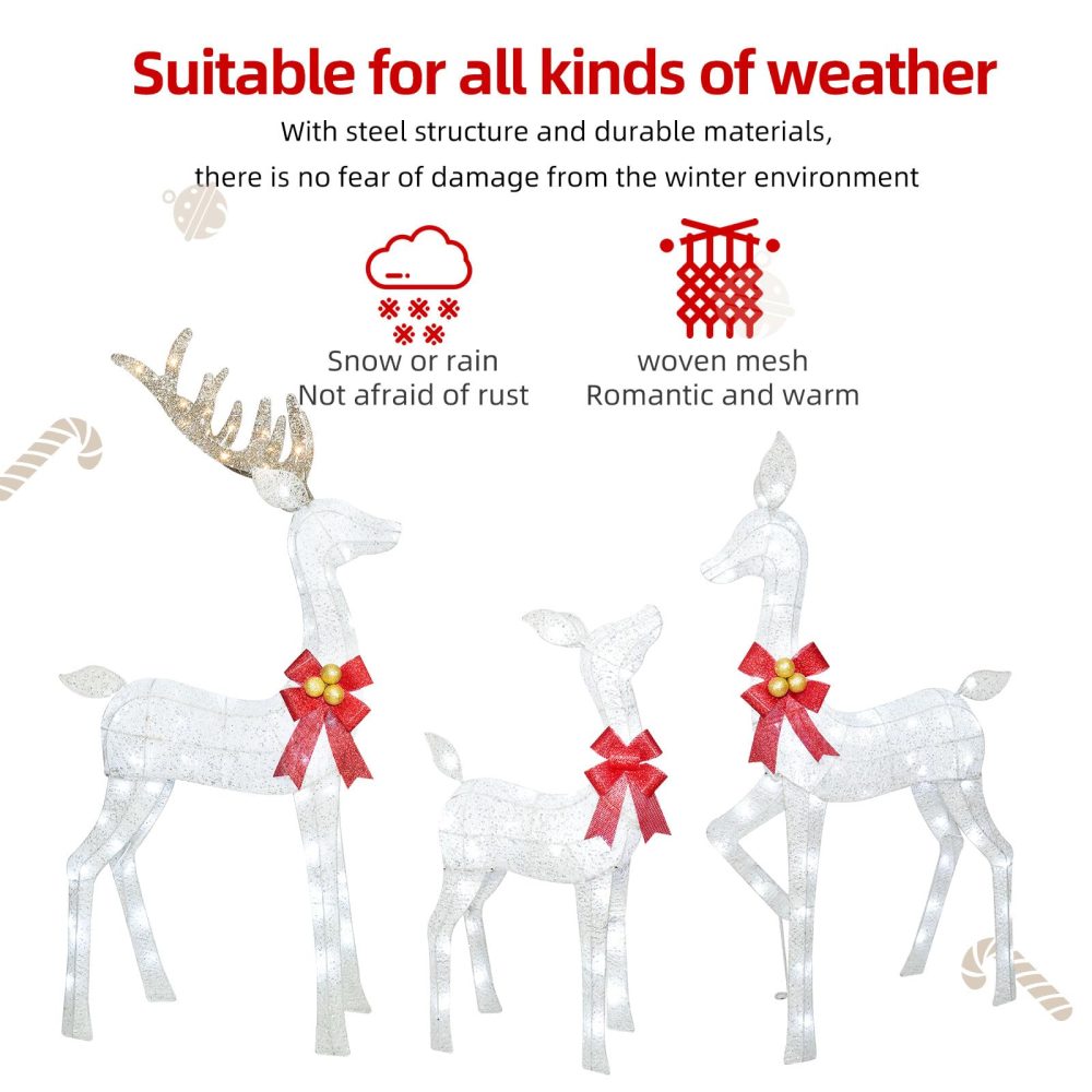 HOYECHI Lighted Christmas Decoration Deer 3 Piece, Light up Christmas Decor Reindeer Family Set for Indoor Outdoor Front Yard Porch with LED Lights, Plug, Extension Cord, Ground Stakes - White - Image 7