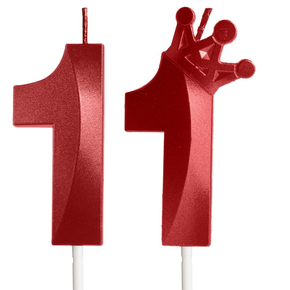 Red 11th Birthday Candles with Crown,Number 11 Candle,11th Birthday Candle for Cake Decorations,Happy Birthday Candle,Cake Candles Cake Topper Decor for Girls Boy Men Women Birthday Party Supply