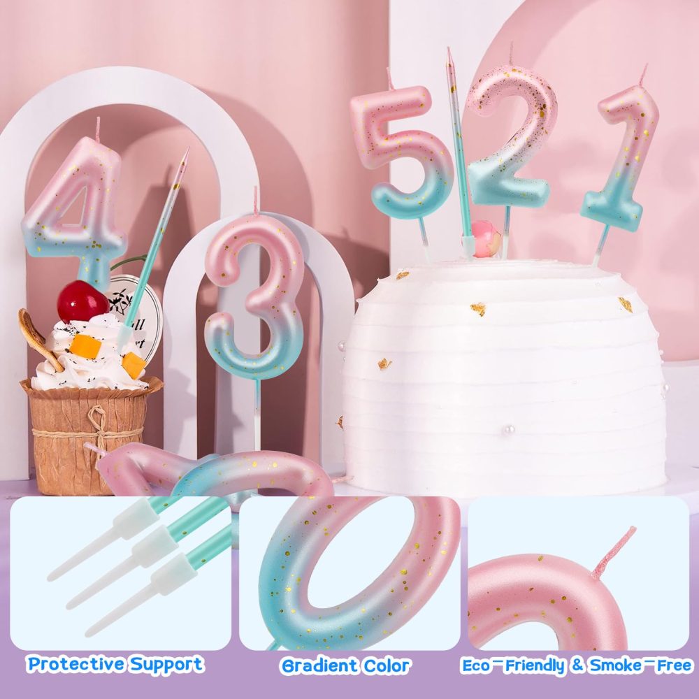 TAIXING 7 Pcs Birthday Candles Pink Blue Gradient Number Candles for Cakes Gold Glitter Birthday Candles Numbers Number 5 Candle Birthday Cake Candles for Girls Birthday Party Wedding Anniversary - Image 6