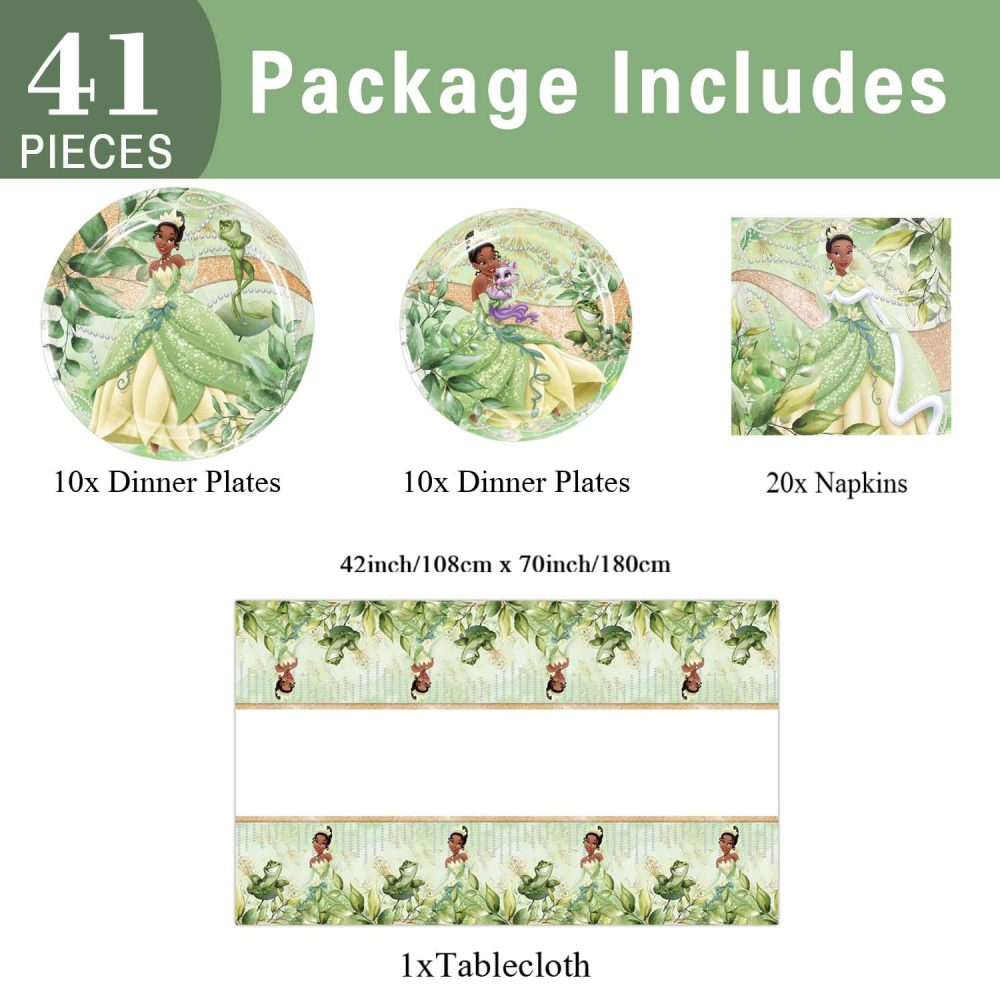 Princess and The Frog Birthday Party Tableware Set Includes Plates,Napkins,Table Cover Boys and Girls Princess Theme Party Decorations Supplies - Image 6