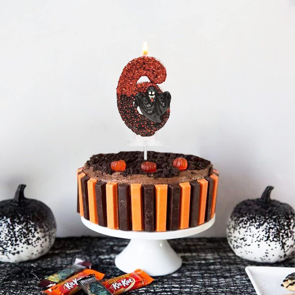 Birthday Candles Numbers Candles, Halloween Cake Decorations Cake Topper, Bat Red Sequin Themed Party Cake Candles for Halloween Party, Number 6 Candles for Cake - Image 6