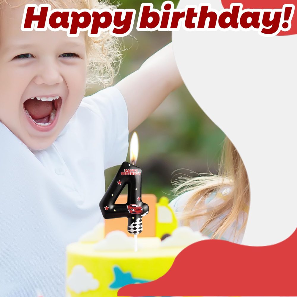 Racing Cars Birthday Candles Number 3 Star Black Racing Cars Traffic Theme 3rd Birthday Party for Girl Boy Birthday Cake Topper Birthday Celebration Anniversary Decorations - Image 6