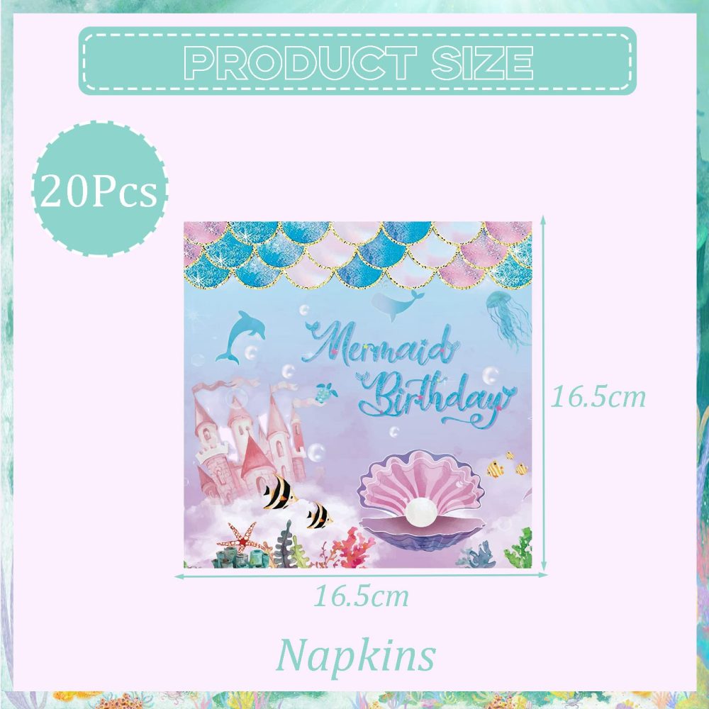 20Pcs Birthday Mermaid Napkins for Party,Little Mermaid Napkins,Mermaid Tissue Luncheon Napkin Serviettes Napkins,Mermaid Themed Decorations Paper Napkins for Girls Kids Birthday Party - Image 7