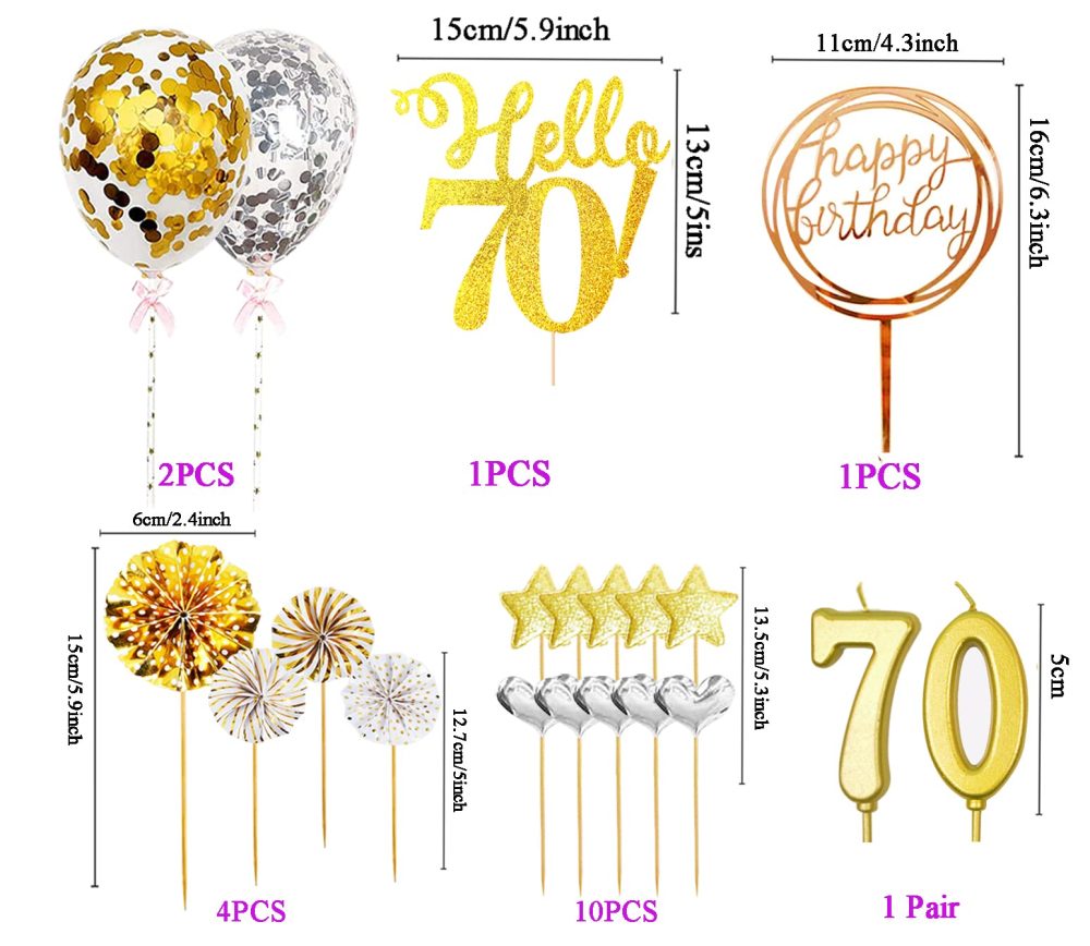 70th Birthday Decorations Personalised Cake Topper,70th Cake Toppers with 70th Birthday Candle,Hello70 happy Birthday Topper Rose Gold Cake Decorations (20pcs) (70) - Image 8