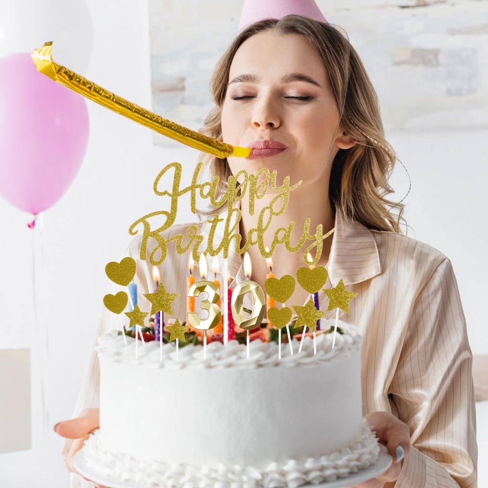Gold 50th Birthday Candle,Gold Happy Birthday Cake Topper, Gold Balloons, Gold Number 50 Candles for Cake, Gold Candles Cake Toppers for Girls Boys Women Men's Birthday Party Decorations Supplies - Image 5