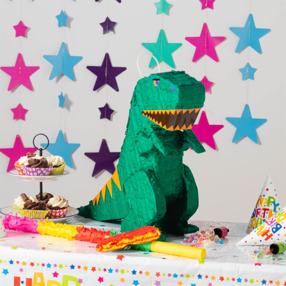 Fax Potato Dinosaur Cardboard Pinata, Stick and Blindfold Set - 3pc - Rainbow Stick - Fill Your Own Kids Large Party Accessory Decoration - W43cm x D13cm x H55cm - Image 3