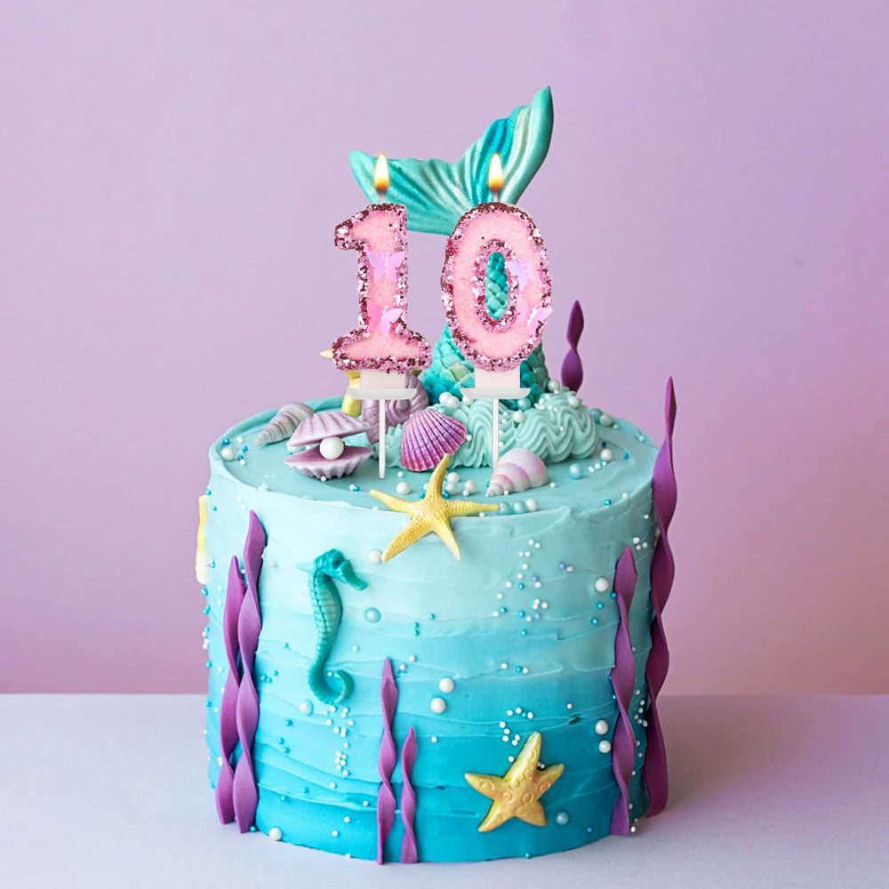 Girls Birthday Number 10 Candles, 2.95in Glitter Butterfly Happy Birthday Cake Toppers Pink Sequins Wedding Numeral Cupcake Decorations for Anniversary Celebration Party Supplies (10th) - Image 5