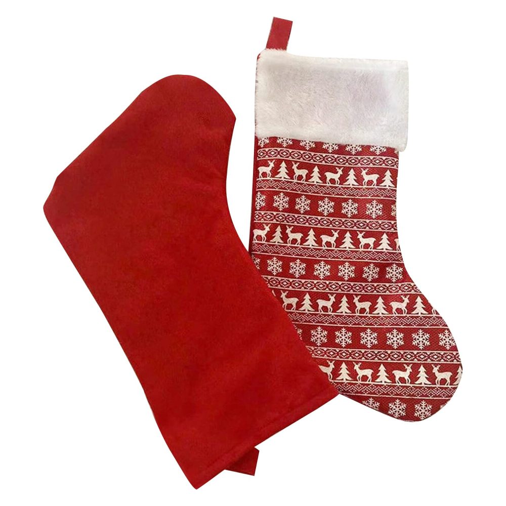 Trimming Shop Deep Red Christmas Stocking with Reindeer Motif | Large Velvet Santa Sock for Hanging Gift & Candy Pouch | Xmas Tree & Fireplace Holiday Party & Home Decorations - Image 6