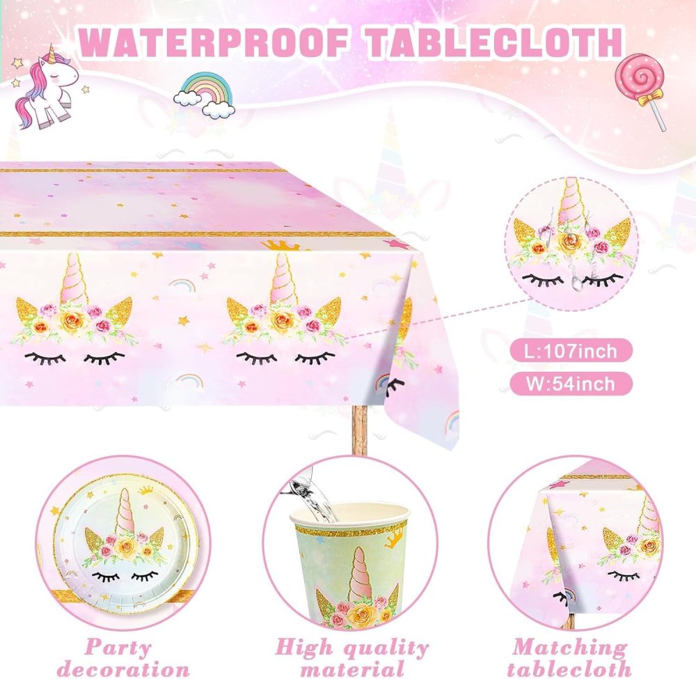 yosiio Unicorn Party Tableware Set, Unicorn Birthday Decoration Set, Party Supplies Paper Plates Cups Napkins Table Cloth Balloons for Kids' Birthday Parties and Unicorn Themed Celebrations (16 Guests - Image 2