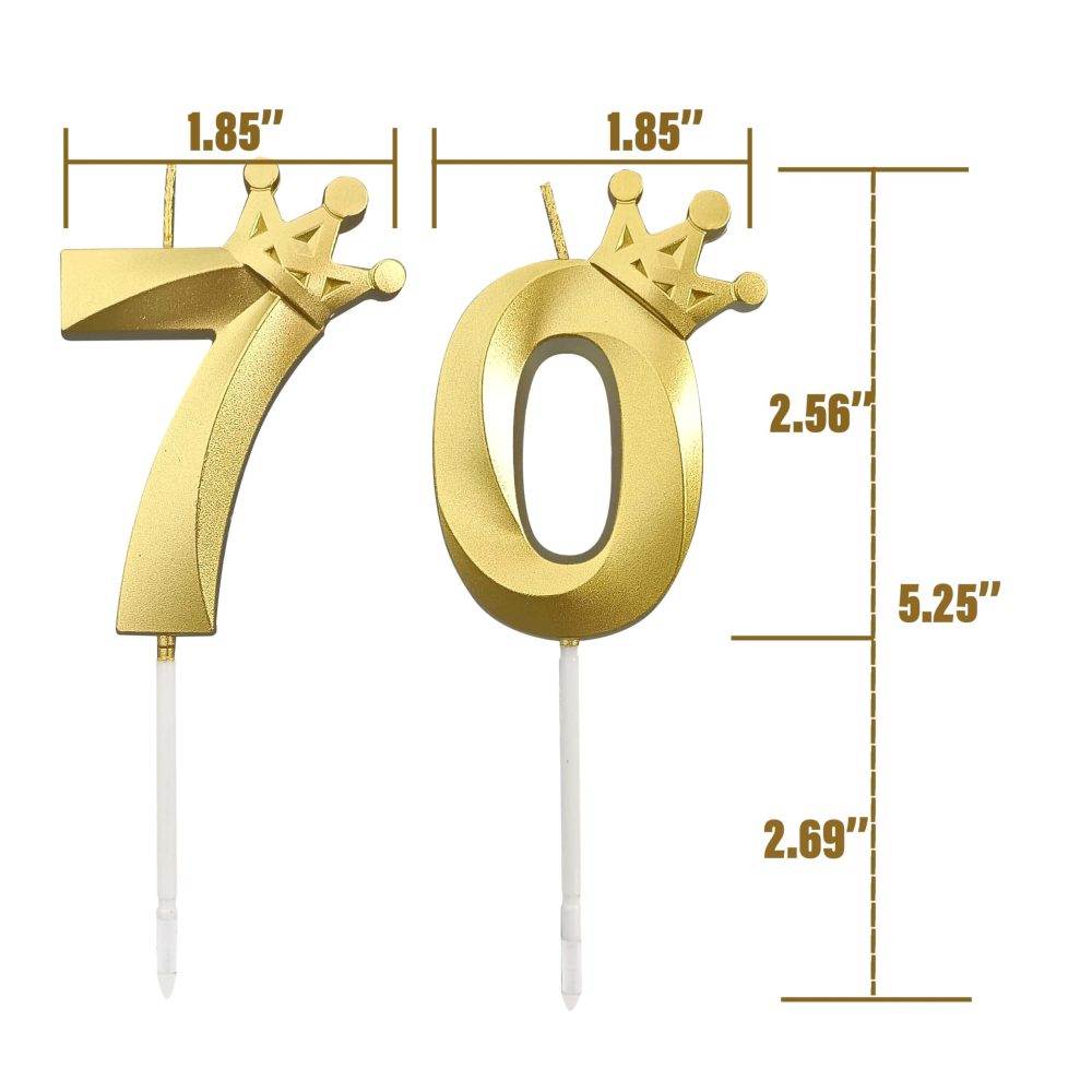 2 Piece Gold Birthday Candles Number 70 Candle is Perfect for The 70th Birthday Decorations, Number Candles for Cakes is Perfect Candles (Gold, 70) - Image 6
