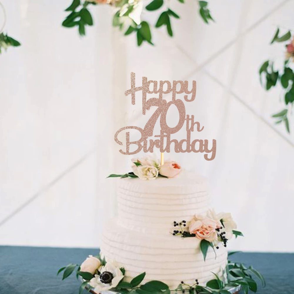 Sotpot Rose Gold Glitter 70 Cake Topper, 70th Birthday Cake Decorations for Birthday Party Anniversary Party Supplies - Image 5