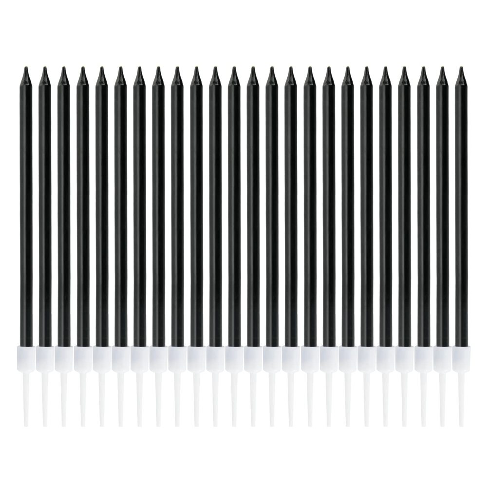 PARTY GO 24-Count Black Long Thin Metallic Birthday Candles, Cake Candles, Birthday Parties, Wedding Decorations, Party Candles