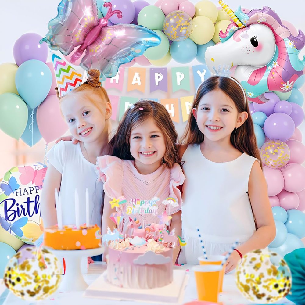 TOLOYE Birthday Decoration for Girls, Unicorn Butterfly Theme Party Decorations, Birthday Decorations with Happy Birthday Banner, Unicorn Butterfly Foil Balloons, Girls Birthday Party Supplies - Image 4