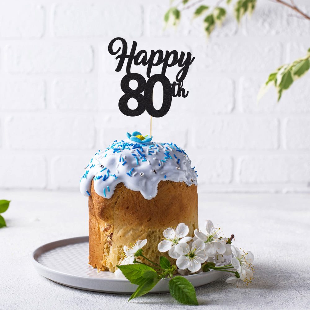 3Pcs Happy 80th Cake Topper Black Glitter Number 80 Eighty Birthday Cake Pick Decorations for Cheers to 80 Years Old 80th Birthday Wedding Anniversary Party Supplies - Image 7