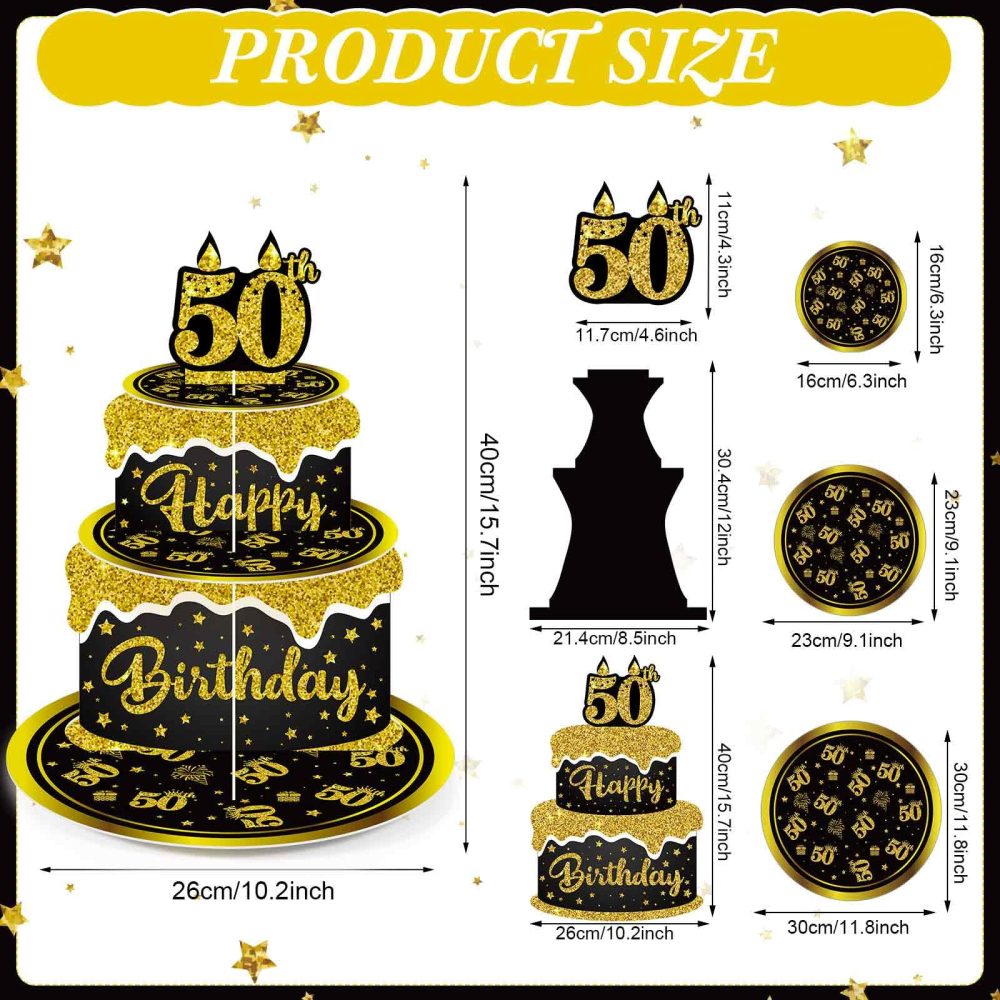Zopeal 3 Tier Happy 50th Birthday Cupcake Stand Party Decorations 50 Years Party Cupcake Holder Black Glitter 50th Birthday Cake Holder 1973 Birthday Dessert Stand for 50th Birthday Party Supplies - Image 7