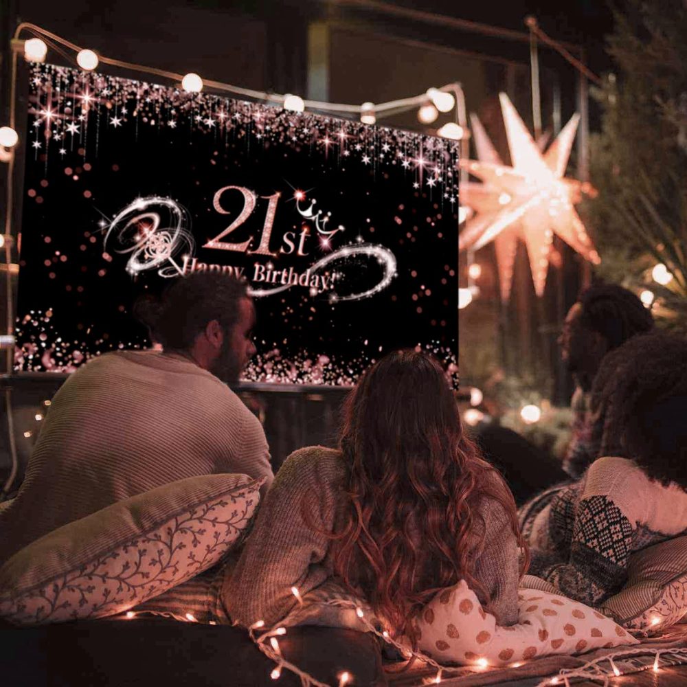 Rose Gold Happy 21st Birthday Banner Backdrop Decorations for Girls Extra Large Fabric 21 Year Old Birthday Finally Legal Twenty One Party Photography Background Decor Sign Photo Booth Party Supplies - Image 4
