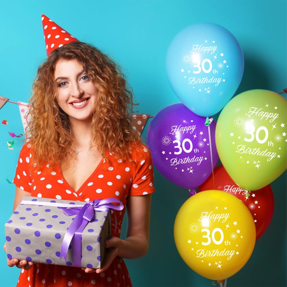 30th Birthday Balloons 10PCS, 12" Latex Assorted Multicolour Numbers Birthday Balloons, Digit Balloons, Number 30 Age Balloons for 30 Year Old Birthday, 30th Anniversaries Party Decorations Supplies - Image 3