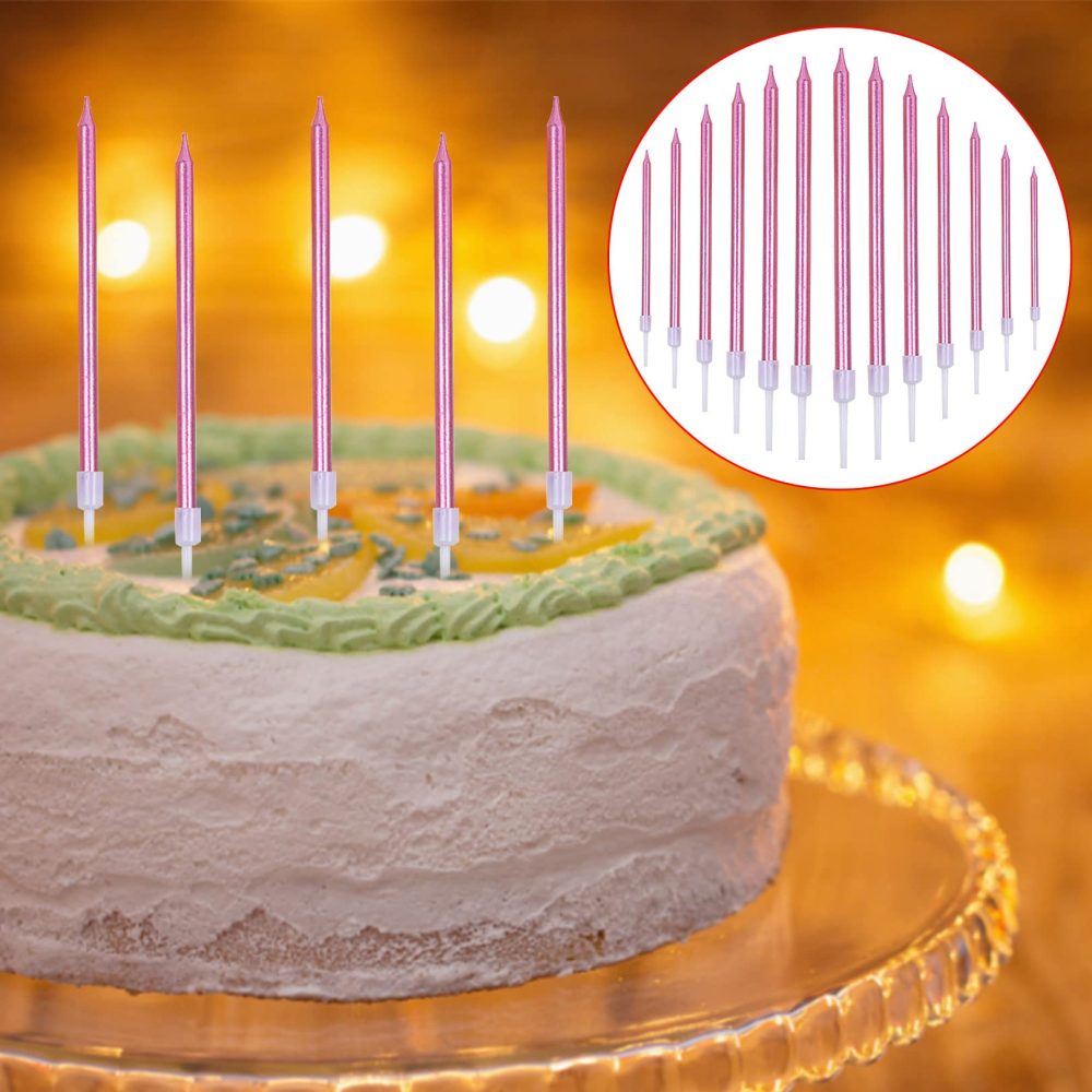12pcs Birthday Candles,Metallic Birthday Cake Candles in Holders,5.1 inch Long Thin Cupcake Candles Topper for Birthday Wedding Baby Shower Party Decoration(Rose Gold) - Image 4