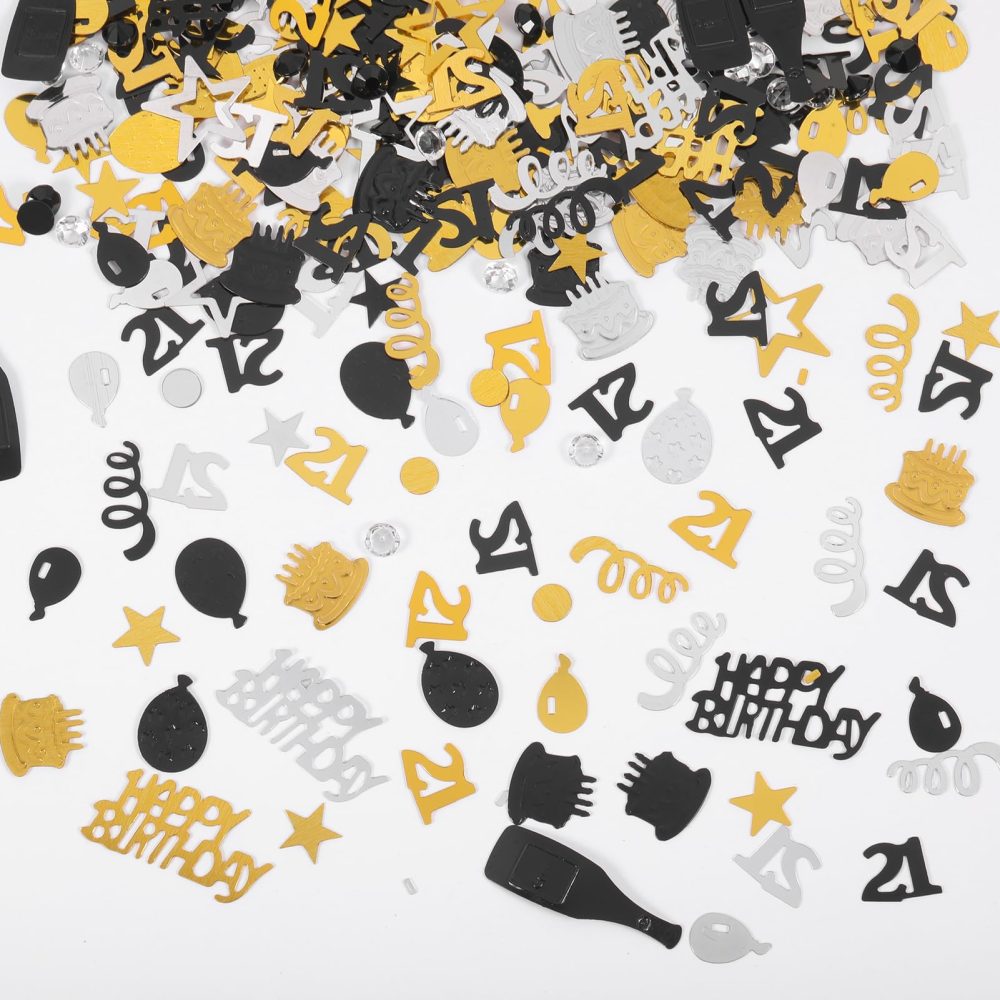 Happy Birthday Confetti,300Pcs 21th Birthday Colorful Table Confetti Decoration,Gold Silver Black Glitter Foil Star Sequins Happy Birthday Confetti Party Decorations