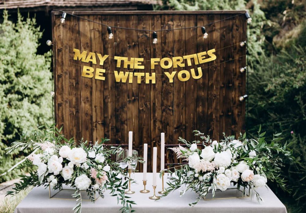 May The Forties Be With You - Happy 40th Birthday Party Glitter Banner - 40th Star Wars Birthday Party Decorations and Supplies - 40th Wedding Anniversary Decorations - Image 2
