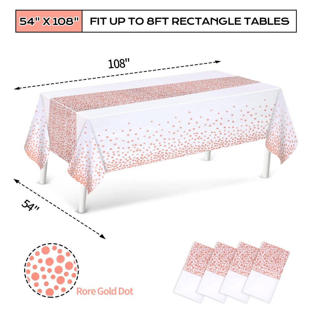 CHEPULA Disposable Tablecloths, [4 Pack] Table Cloth Plastic Waterproof, Rose Gold Dot Rectangular Table Cover for Parties Picnic Birthday, 137x274cm, White & Rose Gold - Image 3