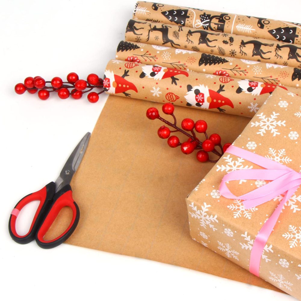 VEYLIN Christmas Wrapping Paper - Kraft Paper - 5 X 3M Xmas Wrapping Paper Rolls for Gift Boxes Festival Decoration (43.2cm x 15M) - Image 7