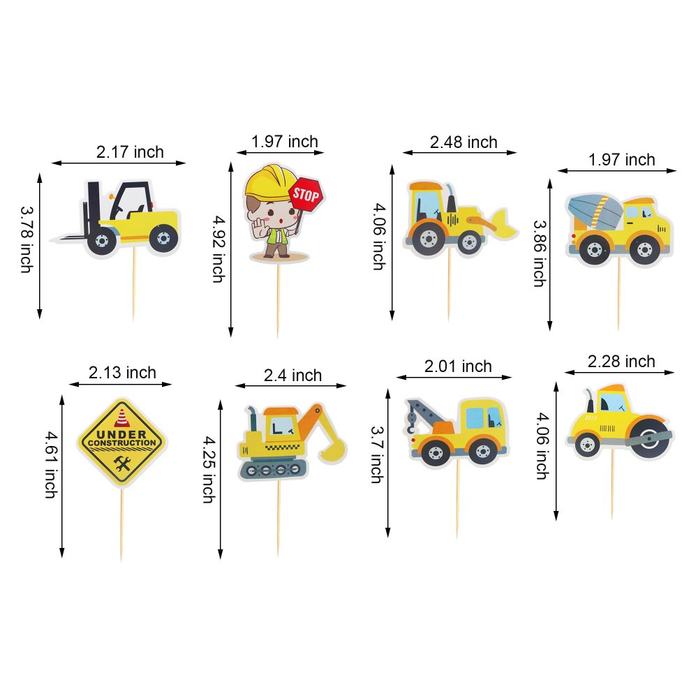 Arthsdite 24pcs Construction Cupcake Toppers Stop Sign Dump Truck Excavator Tractor Party Cake Food Picks Decorations for Construction Theme Baby Shower Kids Birthday Party Supplies - Image 7