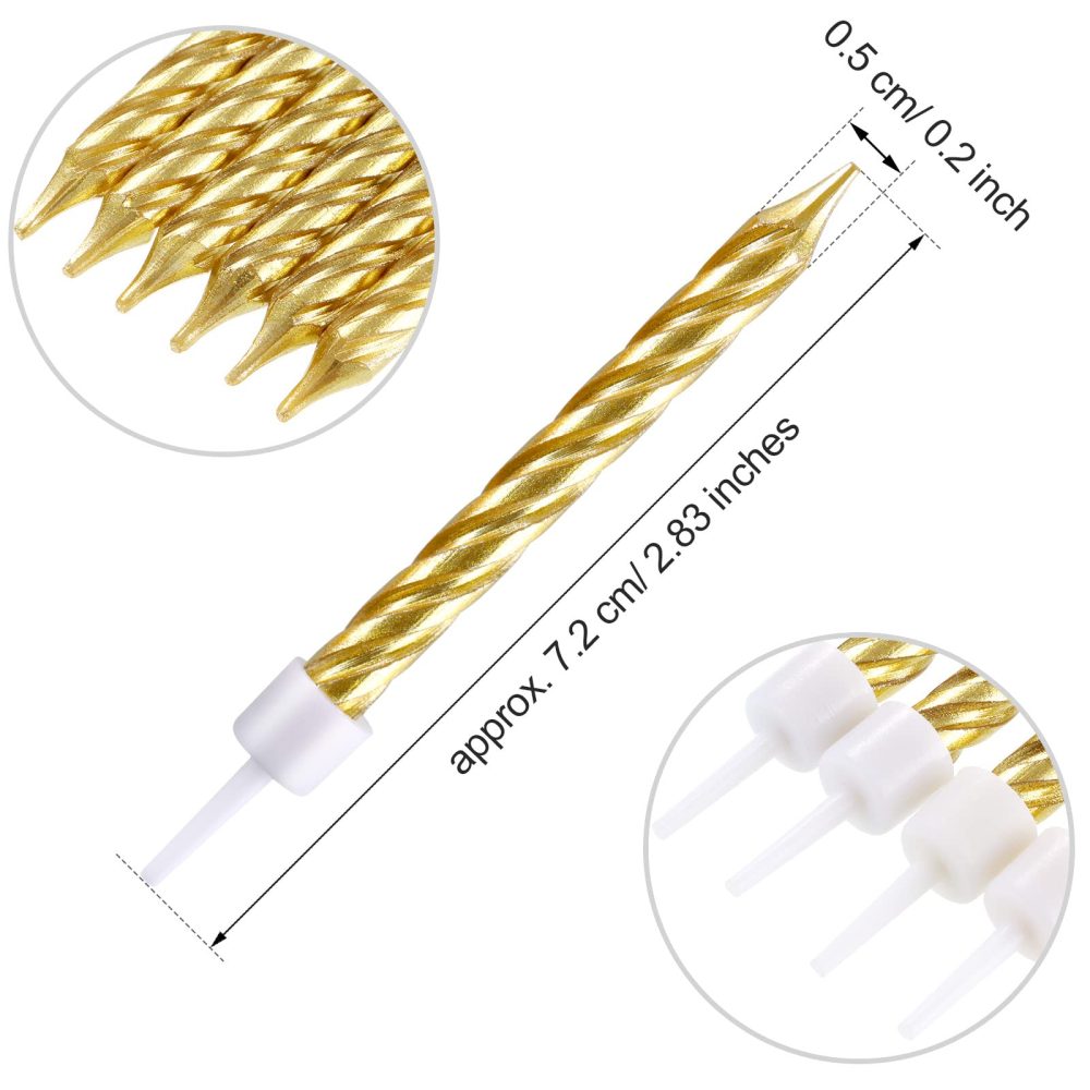 Blulu 50 Pieces Spiral Cake Candles in Holders Metallic Cake Cupcake Candles Short Thin Cake Candles for Birthday Wedding Party Cake Decorations (Gold) - Image 6