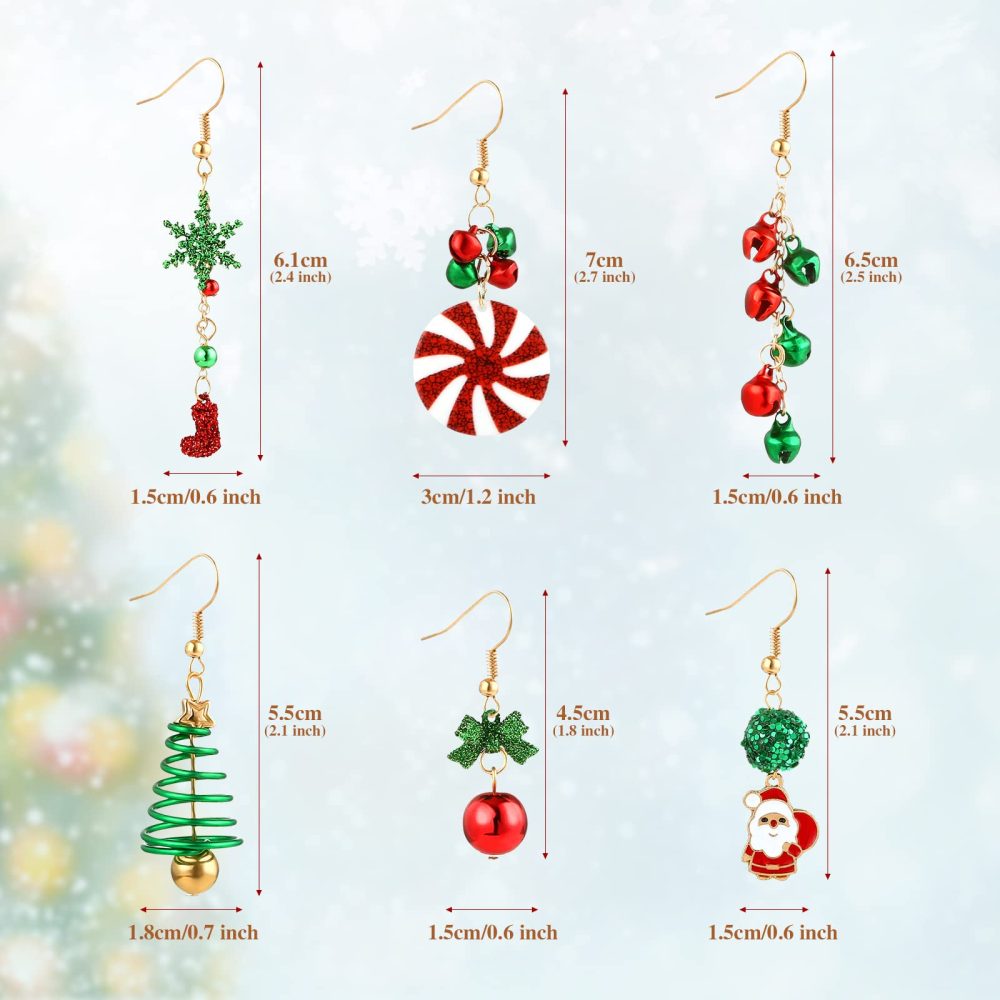 Naler Christmas Drop Dangle Earrings, Jewellery Set Gifts for Women Lady Girls Xmas Party Decoration Costume (Santa Claus, Star, Jingle Bells, Christmas Socks and Gloves), 6 Pairs - Image 6