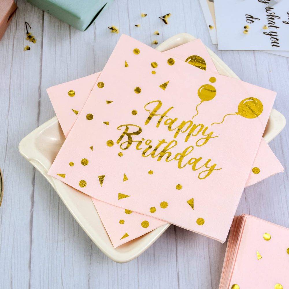 40Pcs Happy Birthday Napkins Rose Gold Party Napkins Birthday Paper Napkins Disposable Pink Birthday Napkins Birthday Cocktail Napkins Gold Foil Dot Napkins Happy Birthday Serviettes Napkins 33X33cm - Image 7