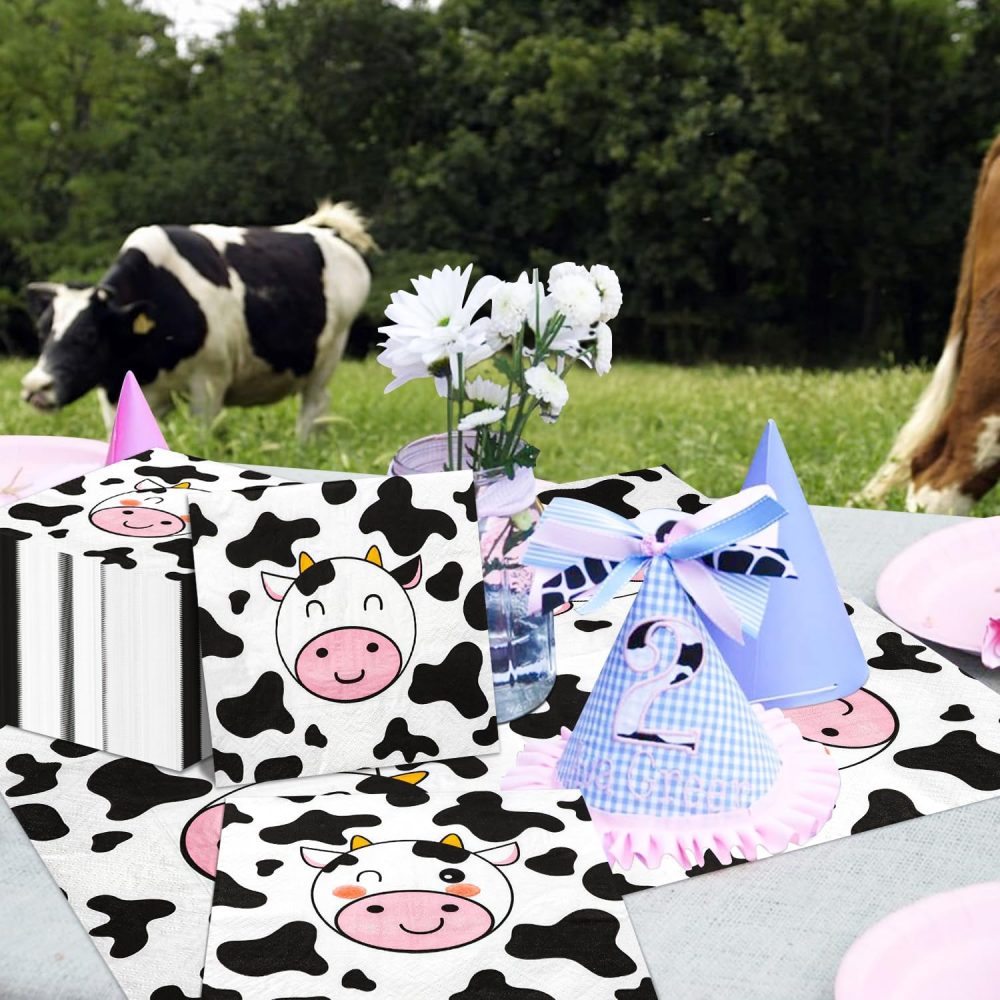100 Pcs Cow Print Napkins, Cow Party Supplies, Cow Party Table Napkins for Farm Animal Themed Party, Western Theme Kid's Birthday, Baby Shower - Image 3