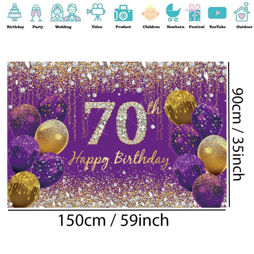70th Birthday Decorations for Women, Purple Glitter Spots Fabric Sign Poster Birthday Party Decoration, 70th Birthday Background Banner Woman, 70th Birthday Party Decoration - Image 4