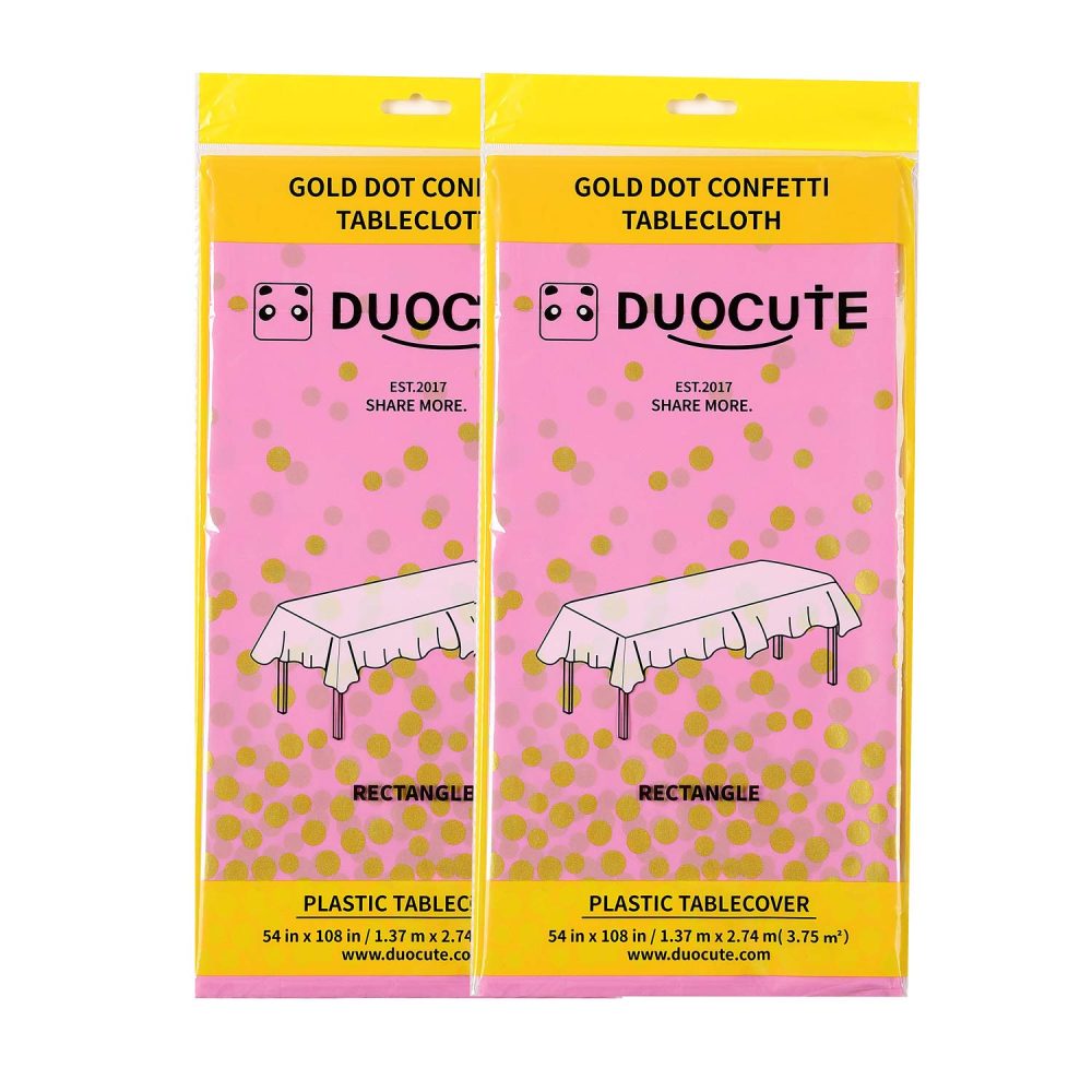 2 Pack Pink and Gold Party Tablecloth for Rectangle Table, Gold Dot Confetti Rectangular Table Cover, for Birthday Party, Bachelorette, Girl Birthday and Baby Shower, Bridal Shower, 137cm x 274cm - Image 2