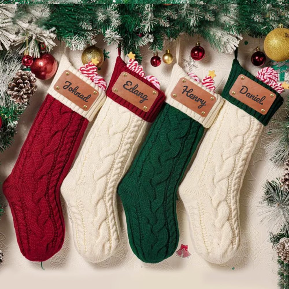Personalised Christmas Stockings Custom Stockings own Name, Customised 18'' Large Cable Knitted Christmas Stocking, Custom Xmas Stocking Hanging Decorations for Holiday Christmas Party Family Decor - Image 4