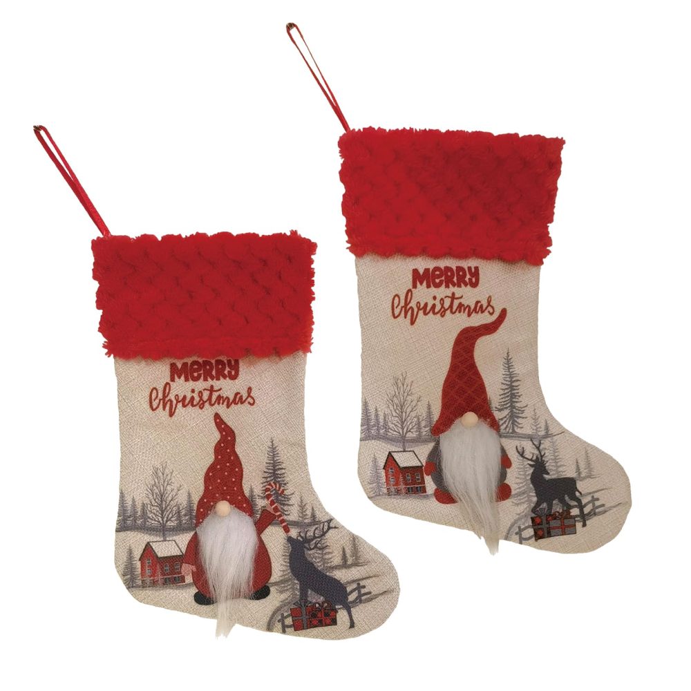 Valicaer Gnomes Christmas Decorations Stocking,2Pcs Christmas Stockings for Xmas Tree Decoration Gift Treat Bags Pouch Bag Xmas Hanging Stockings for Fireplace Candy Pouch Bag Ornament for Kids Adults