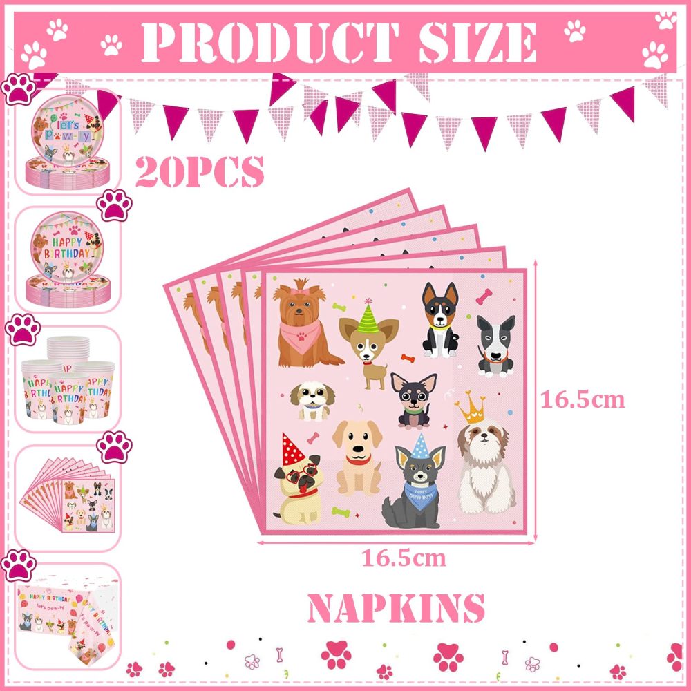 20pcs Paw Print Puppy Dog Birthday Napkins Disposable Pink,Girl Dog Happy Birthday Serviettes Napkin,Pet Dog Party Tableware Paper Napkins for Girl Puppy Dogs Theme Birthday Party Decorations Supplies - Image 7