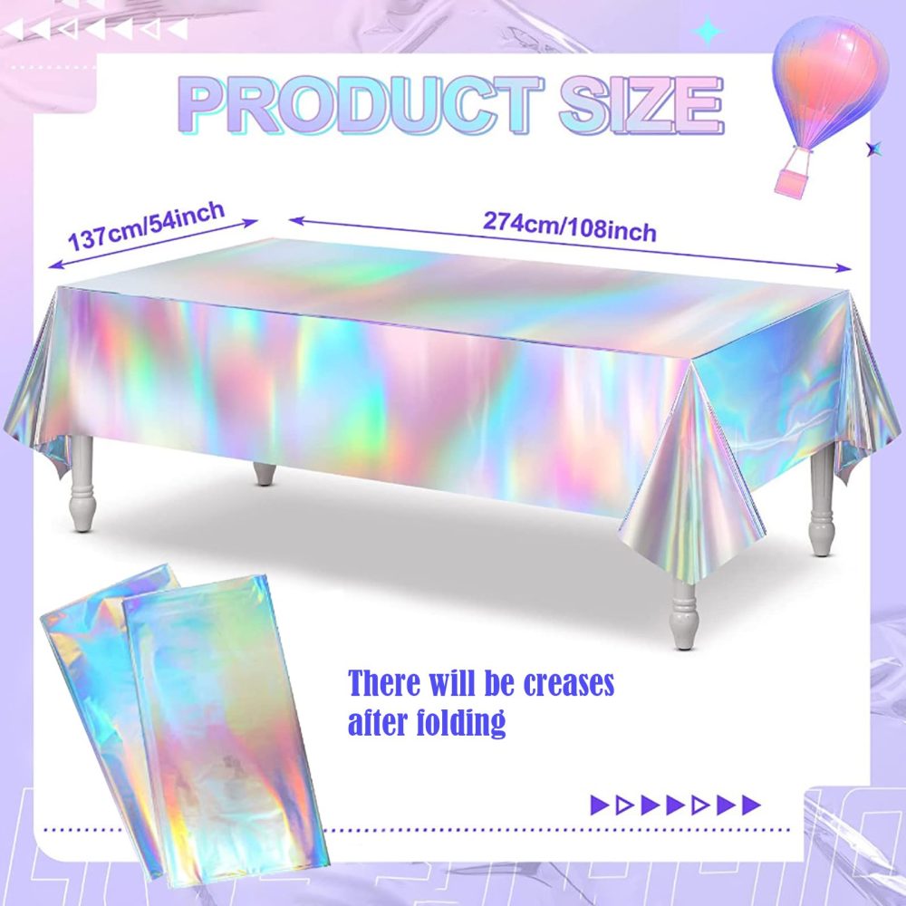 BDSHUNBF 2 Pack Iridescence Plastic Tablecloths, Table Covers Laser, Shiny Rectangle Table Cloth for Boys or Girls Birthday Party, Wedding, Picnic, Halloween, Christmas, 54 x 108 Inch - Image 7