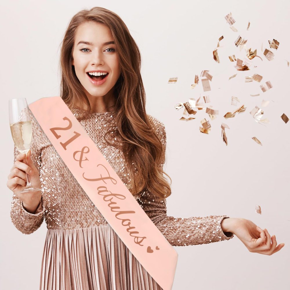 CHEERYMAGIC 21th Birthday Sash, Rose Gold Birthday Satin Sash for 21 Birthday Decorations Women Birthday Gift Party Accessories A3AXFAB (21 fabulous❥) - Image 5
