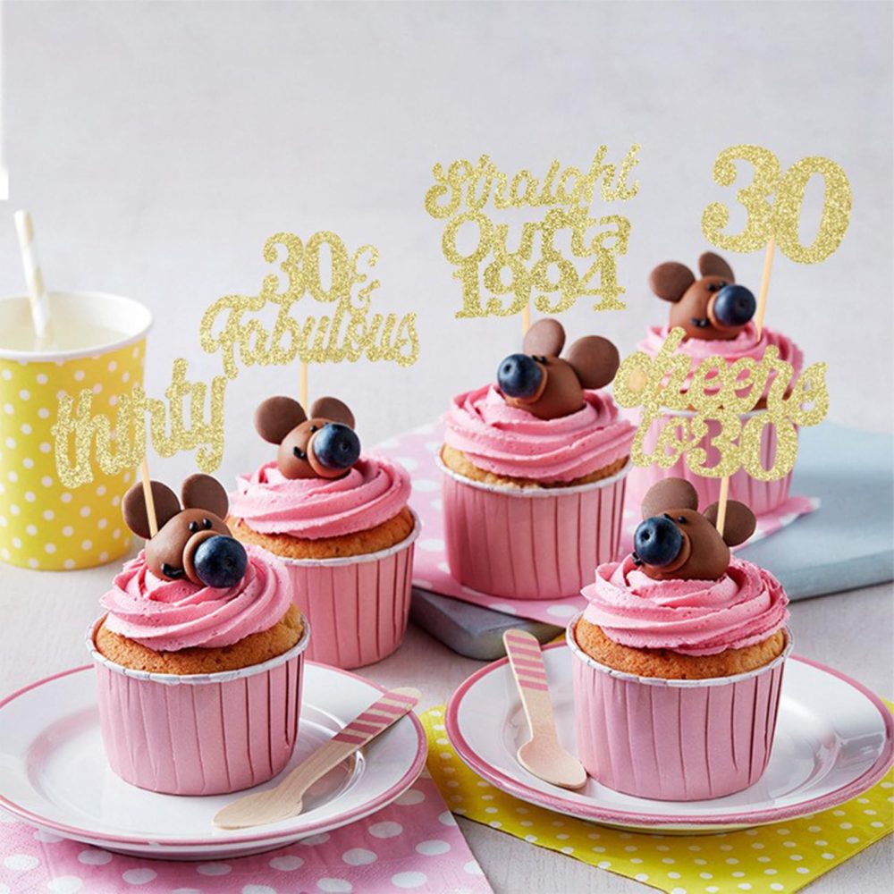 30th Birthday Cake Toppers for Women Men Glitter Gold Cupcake Toppers Cheers to 30 Cake Decorations Food Picks Straight Outta 1994 Cake Toppers 30th Birthday Anniversary Party Supplies (Pack of 12) - Image 3