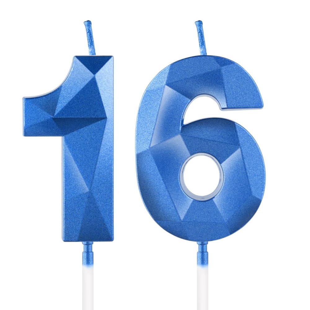 Sapphire Blue 16th Birthday Candles for Cake, Number 16 Candle for 16th Birthday Decorations, 3D Design Cake Topper Decor for Boy Girl Men Birthday Theme Party Weddings Anniversary Celebration