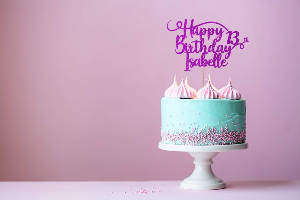 Personalised Happy Birthday Glitter Cake Topper by Cakeshop | Custom Colour Any Name & Any Age Glitter Cake Decoration for 1st 10th 16th 18th 20th 21st 30th 40th 50th 60th 70th 80th (Bright Pink) - Image 3