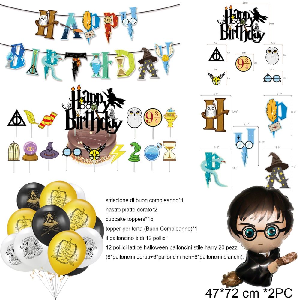 Harry Birthday Party Decorations,Party Supplies Wizard Potter Set -Magical Decoration with Banner, Balloons, Cake Cupcake Topper for Magic Wizard School Fans Birthday Party Favors - Image 7