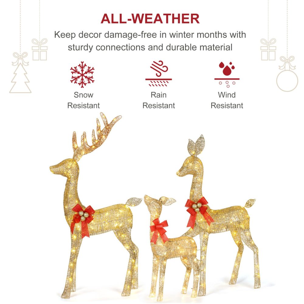 HOYECHI Lighted Christmas Decoration Deer 3 Piece, Light up Christmas Decor Reindeer Family Set for Indoor Outdoor Front Yard Porch with LED Lights, Plug, Extension Cord, Ground Stakes - Gold - Image 9
