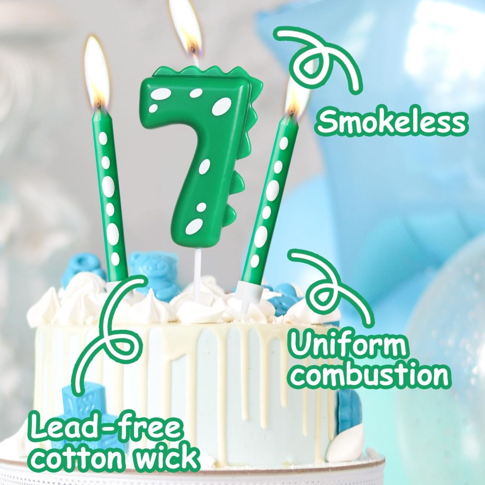 Dinosaur Green Birthday Candles and 8 Green White Candles, Birthday Cake Decoration for Boys and Girls Party Supplies (Number 3) - Image 5