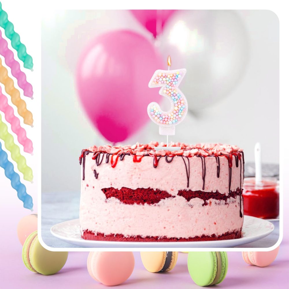 Macaron Number Birthday Candles, Sweet Number Candles with 12pcs Rainbow Spiral Candles Candy Color Cake Topper Candle for Anniversary Party Wedding Boys Girls (3) - Image 5
